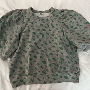 Clare V Gray and Green leopard puff sleeve